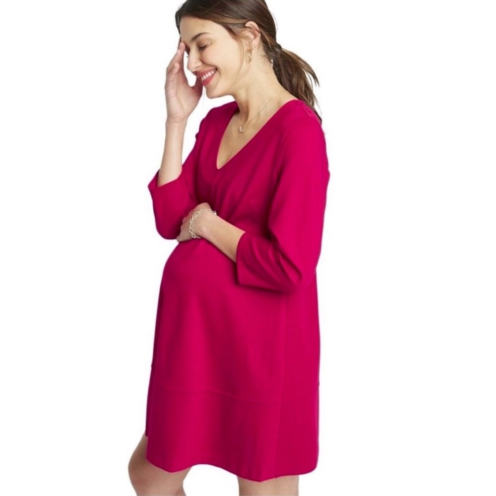 The Nines by HATCH 3/4 Sleeve Ponte Maternity Dress in Fuchsia Pink Size Small